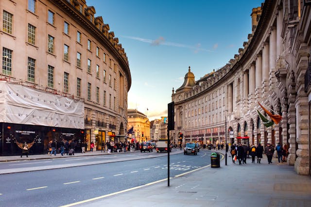 A daytime view in London's West End down historic Regent Street in Soho. Image at LondonOfficeSpace.com.