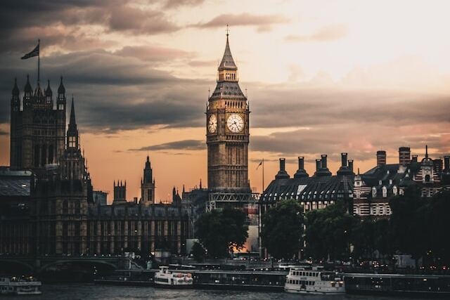 A dramatic twilight view across the River Thames of the London skyline, centred on Big Ben. Image at LondonOfficeSpace.com.